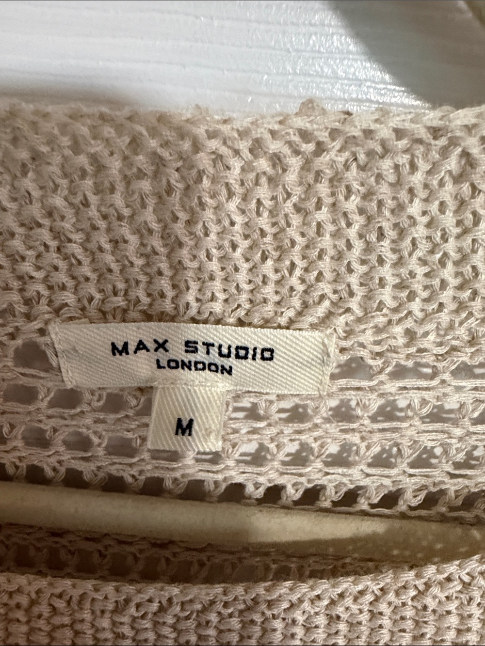 Max Studio Beige Open-Weave Crewneck Sweater - Picture 2 of 5